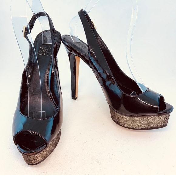 Vince Camuto Shoes - Vince Camuto Black Patent Leala Peeptoe Slingbacks
